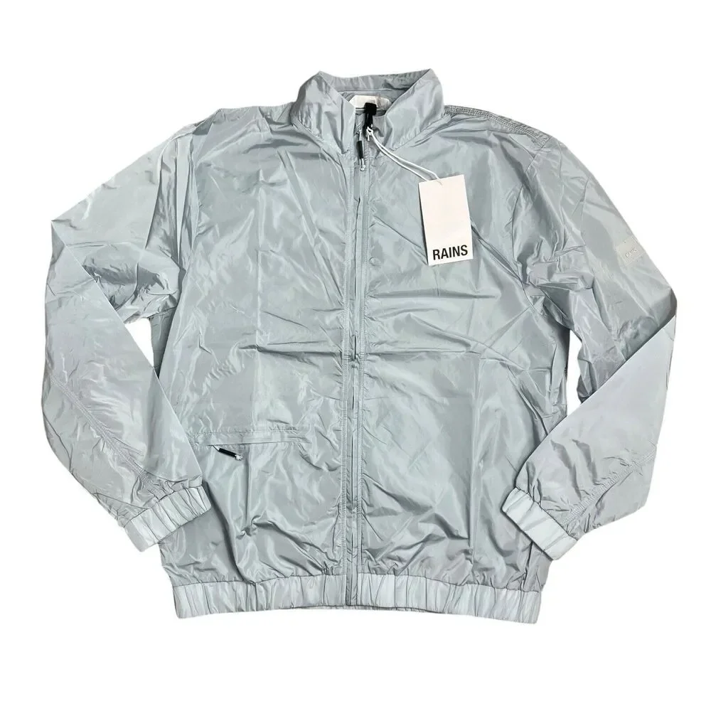 RAINS Track Jacket Mens M Blue Lightweight Sky‎ 18900 Interior Pockets Nylon Zip